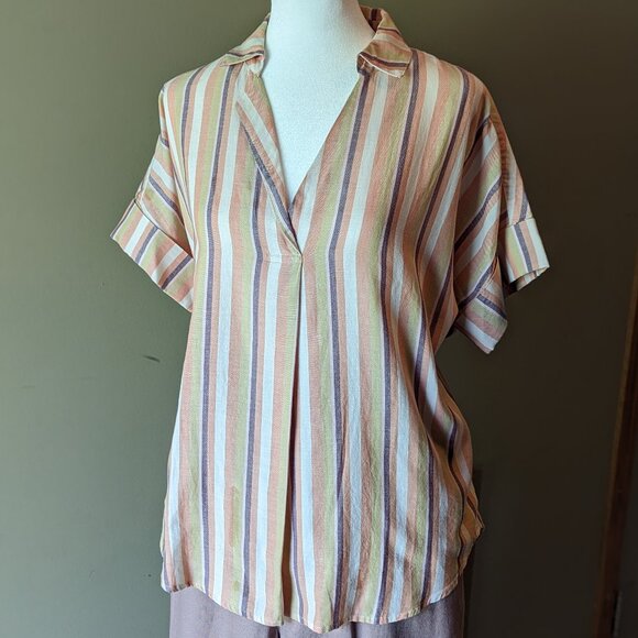 Madewell The Courier Button-Back Rainbow Stripe Shirt, Size XS - Picture 1 of 8